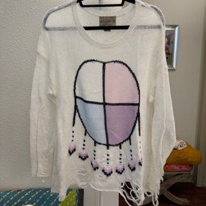 Wildfox White Label Dream Catcher Distressed Sweater in White (Sz S)